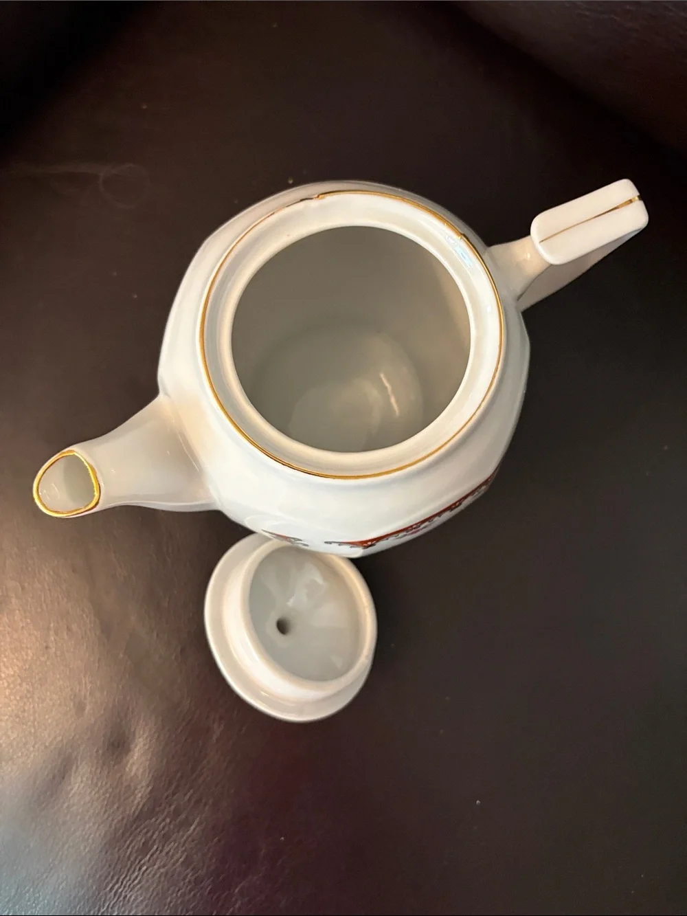 Golden China C. V. H. Classic White Porcelain Teapot with Pink Floral Accent
